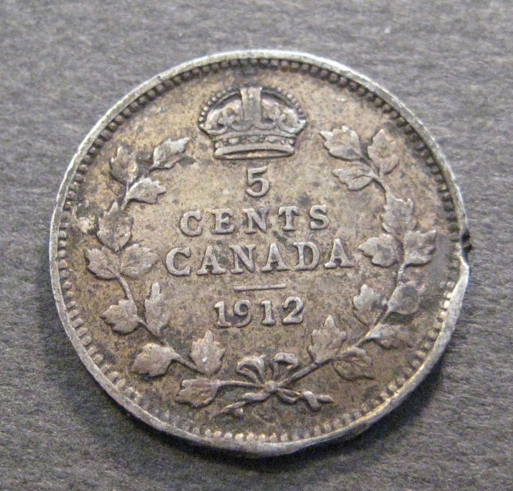 1912 Canada 5 Cents - Silver - (L457)