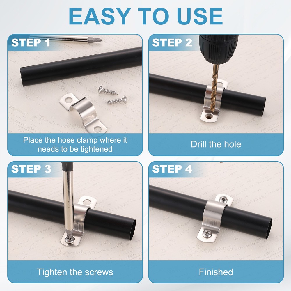 12Pcs 8mm(5/16") Two Hole Rigid Pipe Strap with Screws, Silver