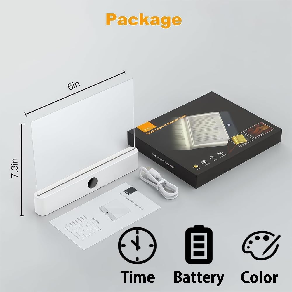 White Smart Led Reading Light, Book Light Treasure Box, Rechargeable Clear LE...
