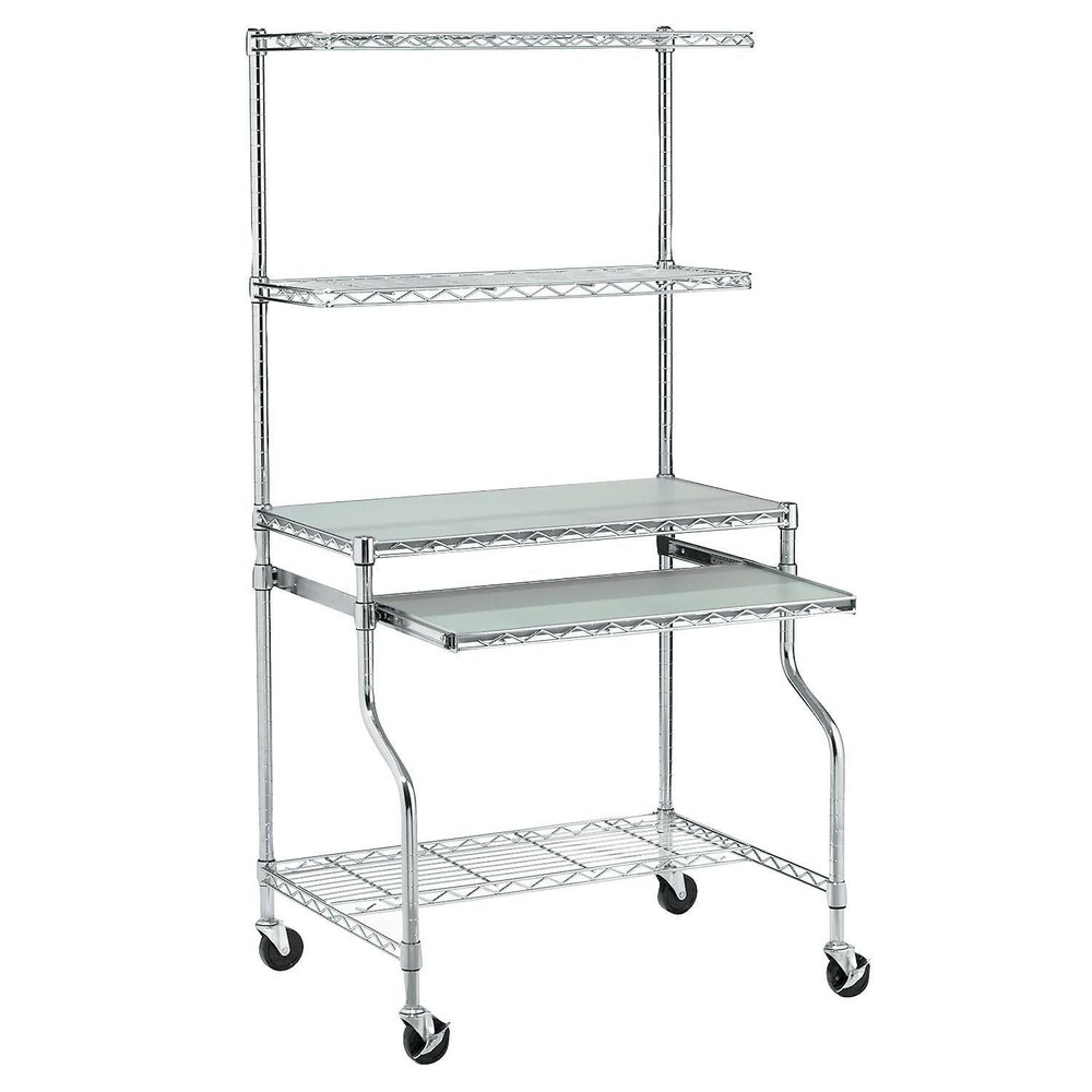 Mobile Chrome Wire Shelf Computer Workstation 31-1/2"W x 24"D x 63"H