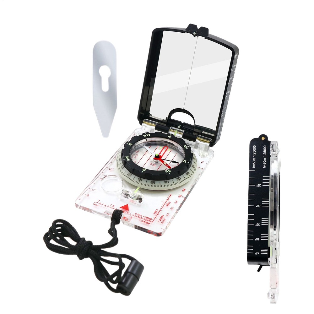Hiking Mirrored Sighting Compass - With Adjustable Declination & Map LED