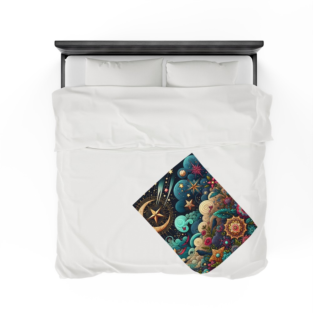 Velveteen Plush Blanket Celestial Garden Starlit Whimsical Vector Pattern Decor