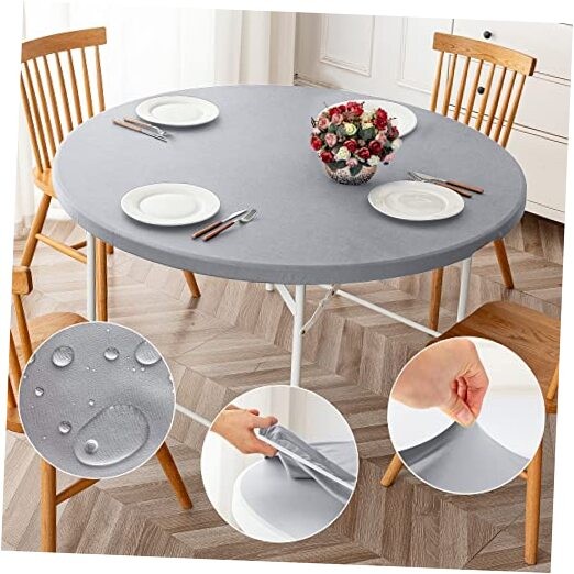 Round Fitted Tablecloth 2 Pack, Fit Table up 32"-36" Diameter Silver