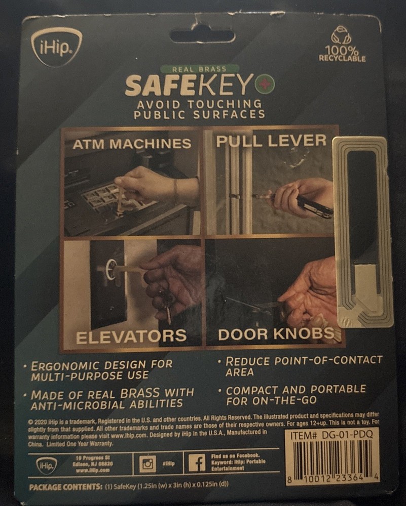 Safety Key Avoid Touching Public Surfaces Real Brass