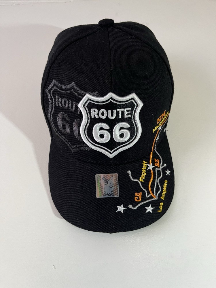 Joycap Route 66 Black Acrylic Hat Cap with Embroidered Route Map Design