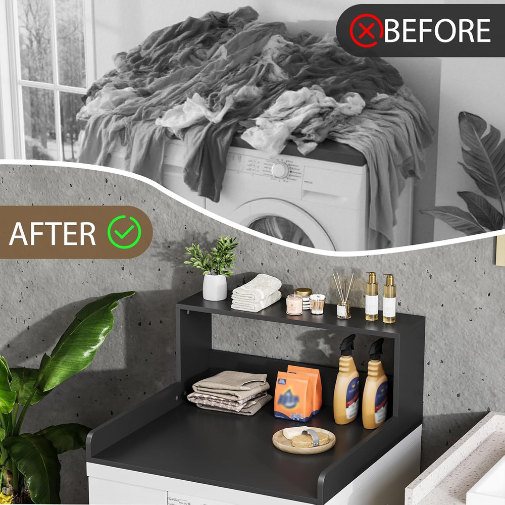Sturdy Washer Dryer Countertop with Shelf - Black Laundry Room Storage Solution