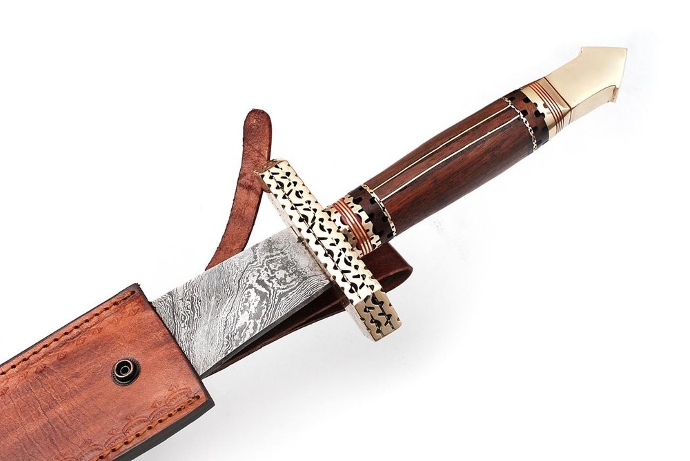 CUSTOM HANDMADE DAMASCUS STEEL SWORD FOR LEATHER SHEATH