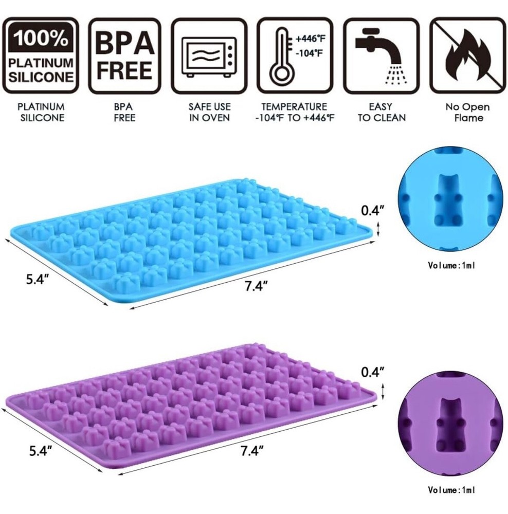 4 Pack Gummy Bear Candy Molds Silicone Chocolate Gummy Molds Multi-Purpose.