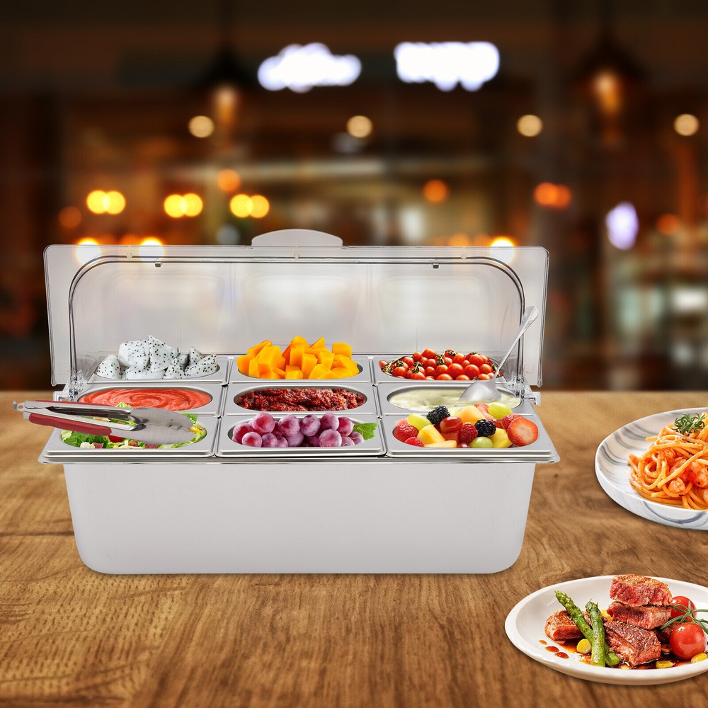 Food Serving Container Flip Top Serving Container w/ Lid + 9 Spoons & Clamps