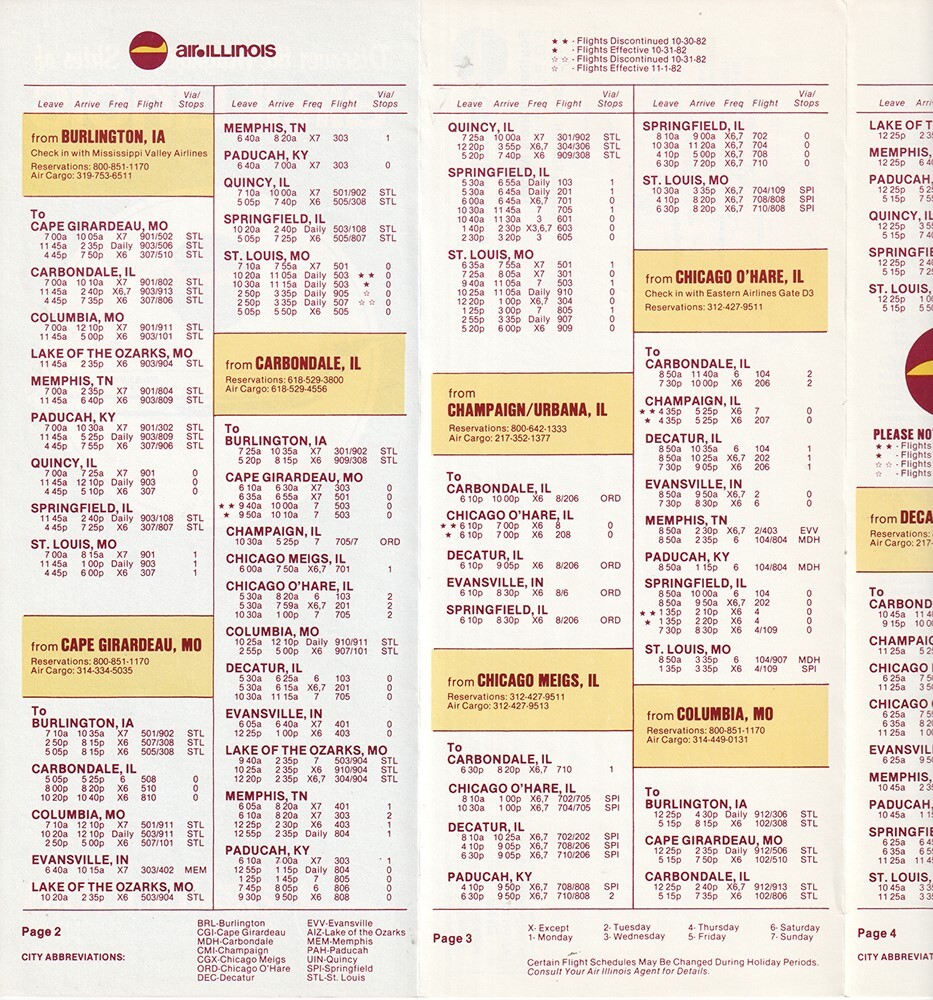 Air Illinois timetable 1982/10/15