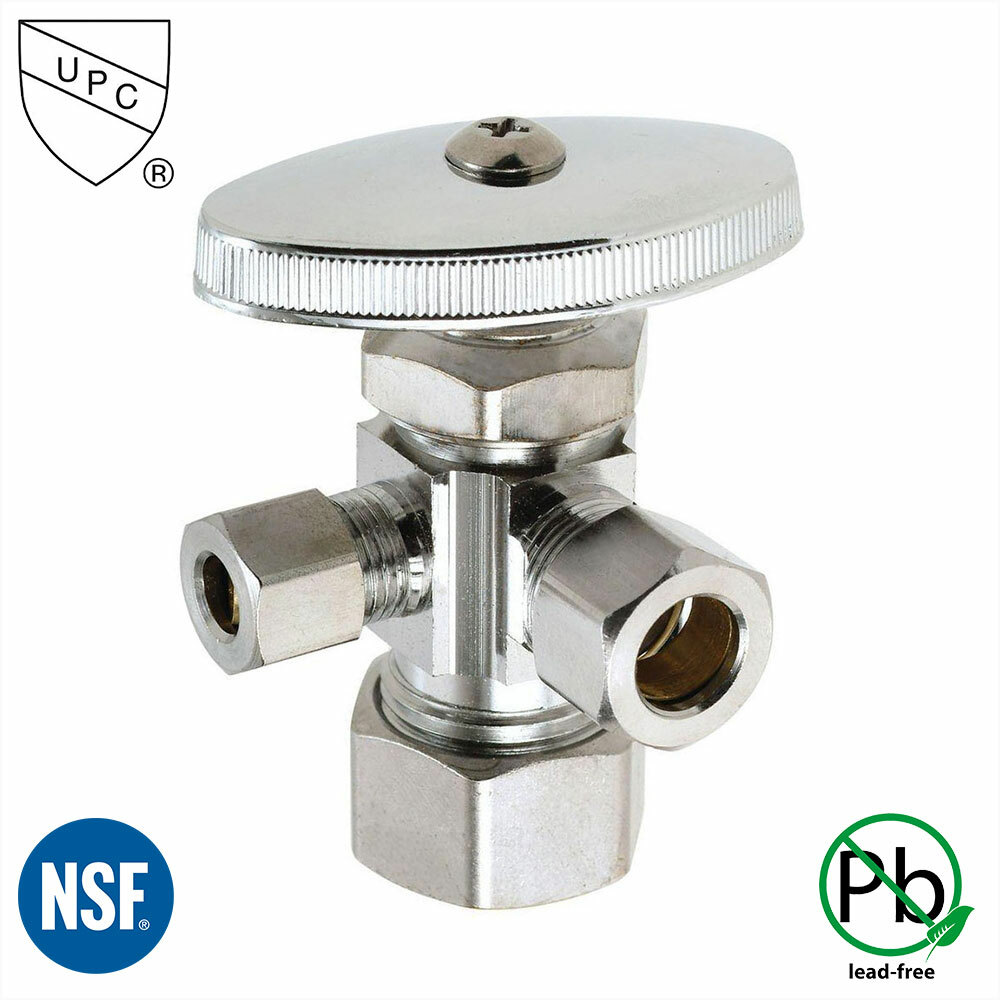 5/8  Comp x 1/2  Slip Joint x 1/2  Slip Joint Multi Turn Brass Angle Stop Valve