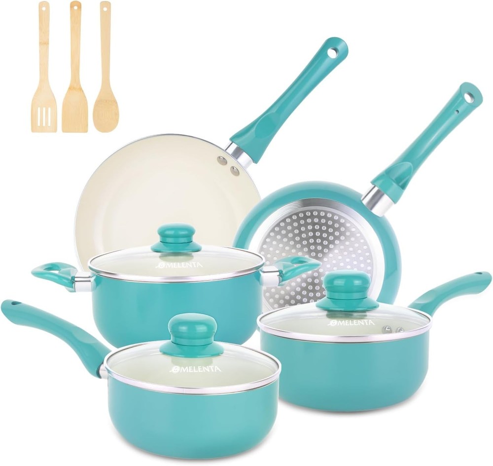 Pots & Pans Set Non Stick Pink Ceramic Cookware Set 11-Piece Induction Cookware