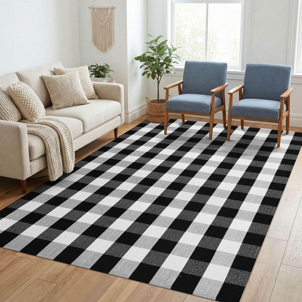 KILOCOCO Rug for Living Room Buffalo 5' x 7' (Rectangular), Black and White