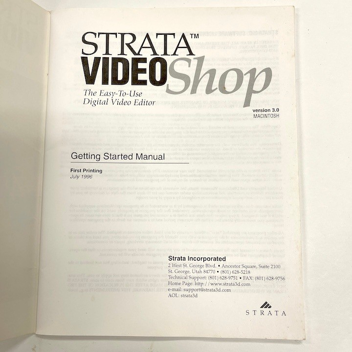 1996 Strata VideoShop Getting Started Manual Video Editing Version 3.0.4