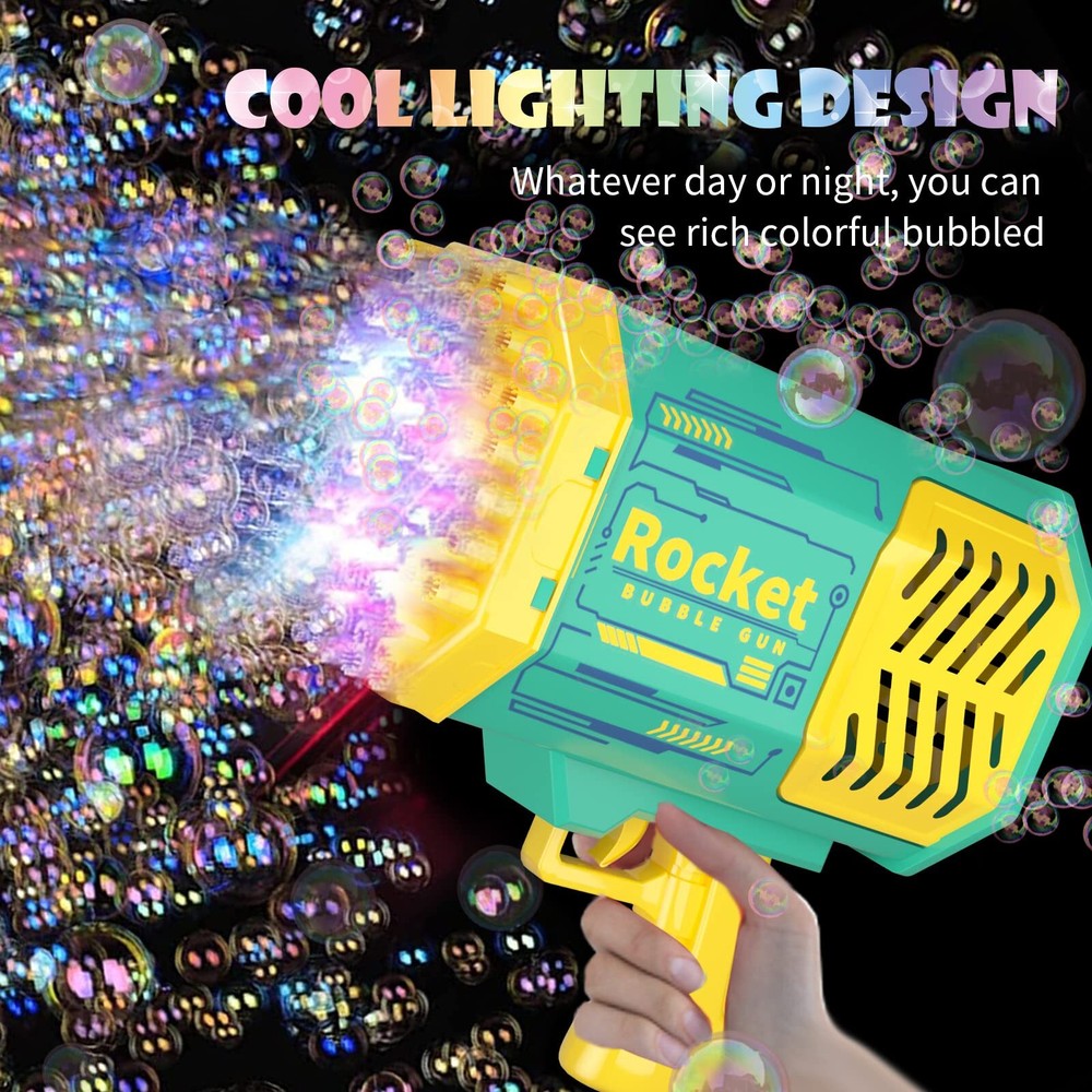 Bubble Machine Gun with Colorful Lights, Rocket Boom Bubble Blower(Green)