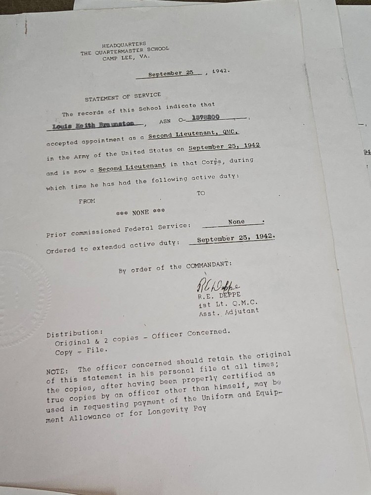 WWII Paperwork Grouping for Louis K. Braunston