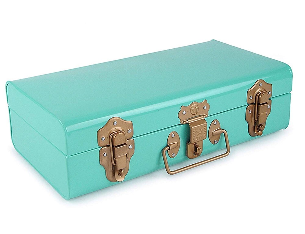 Vintage Style Metal Storage Rectangular Trunk Storage Chest Box Blue Green