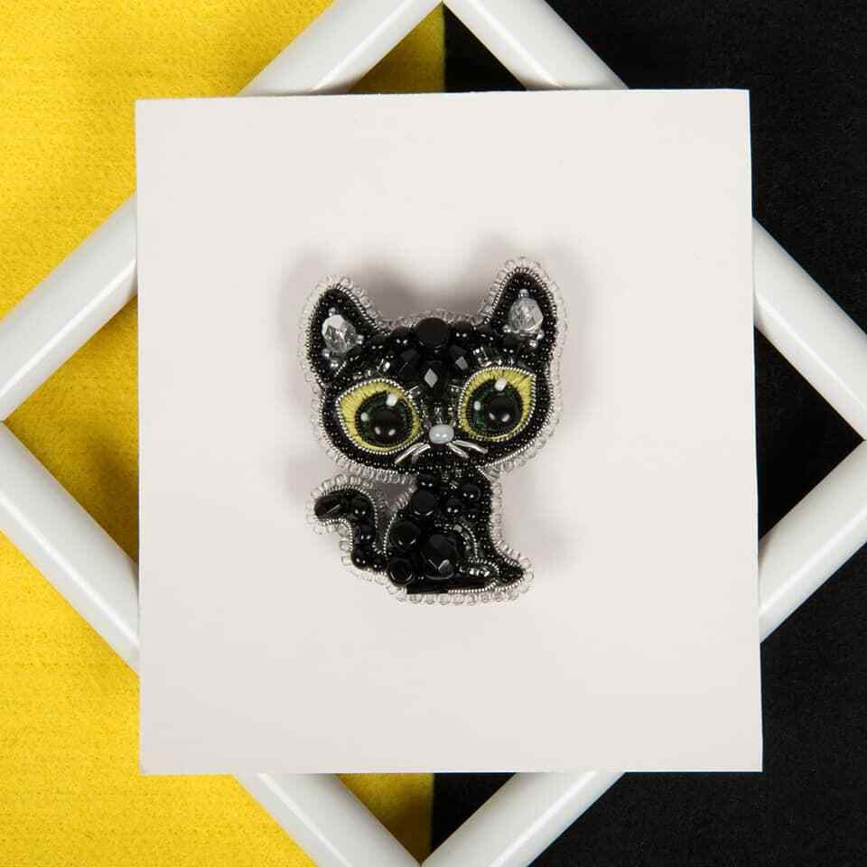 Crystal Art Beadwork kit for creating brooch BP-330C Black cat