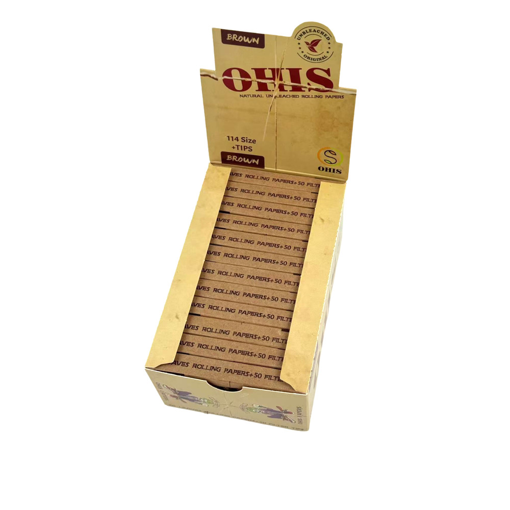 OHIS Natural unbleached 114 Size Rolling Papers with filter tips 24 booklets