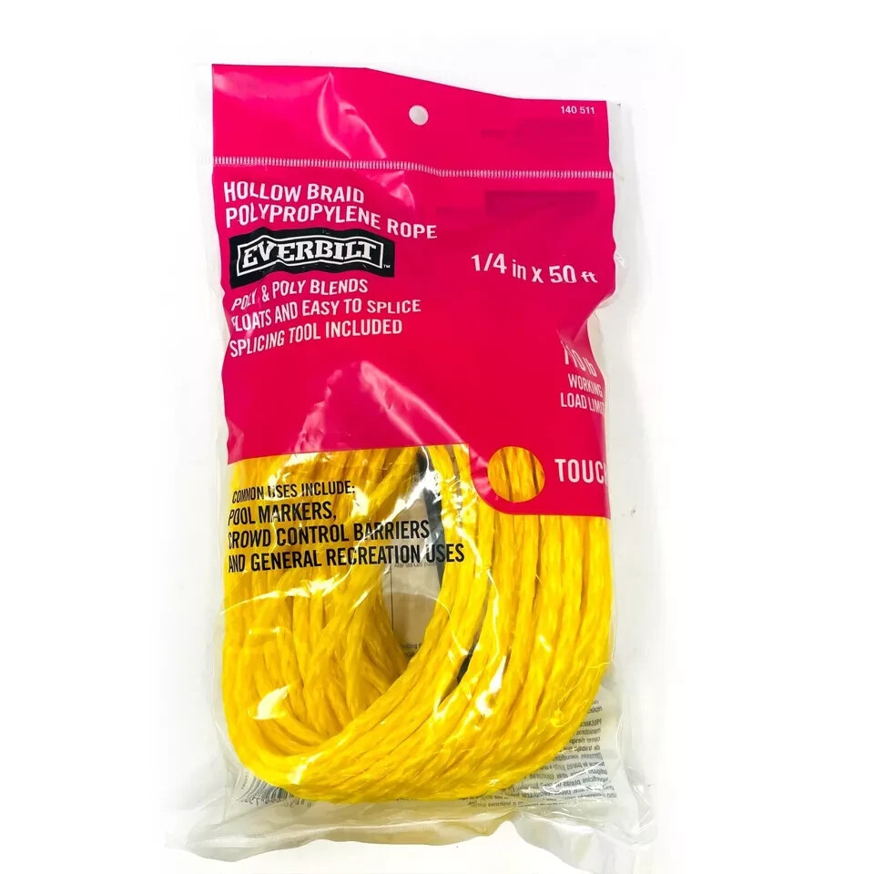 100 Pcs Everbilt 140 511 Floating Hollow Braid Polypropylene Rope 1/4 in x 50 ft
