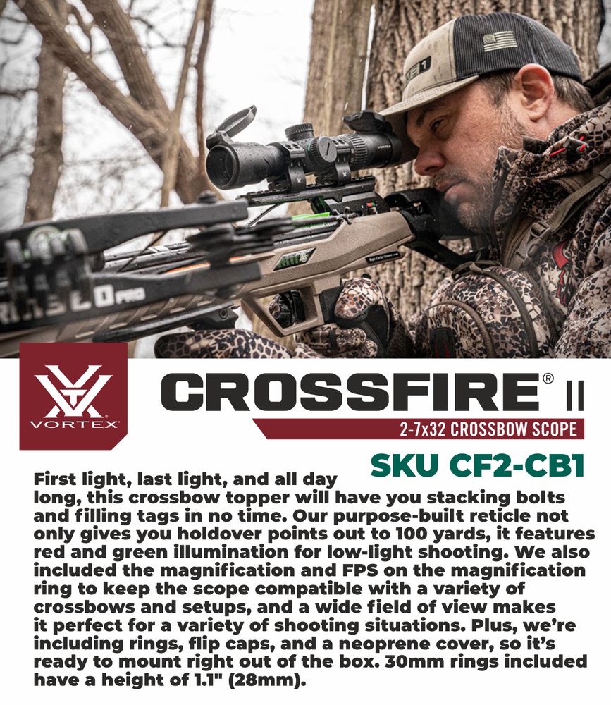 Vortex Optics Crossfire II 2-7x32 Crossbow Scope Kit and Vortex Hat Black Bundle