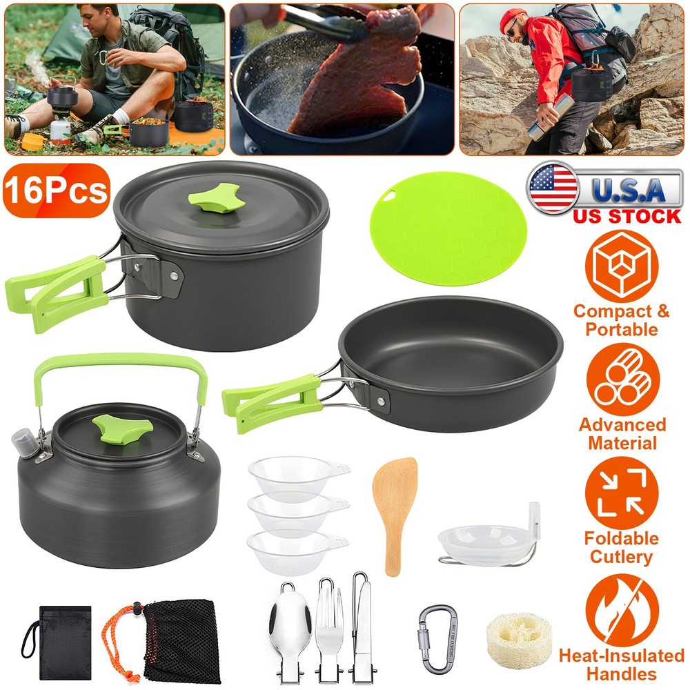 Camping Cookware Mess Kit, Backpacking Cookware Set, Camping Pots & Stove