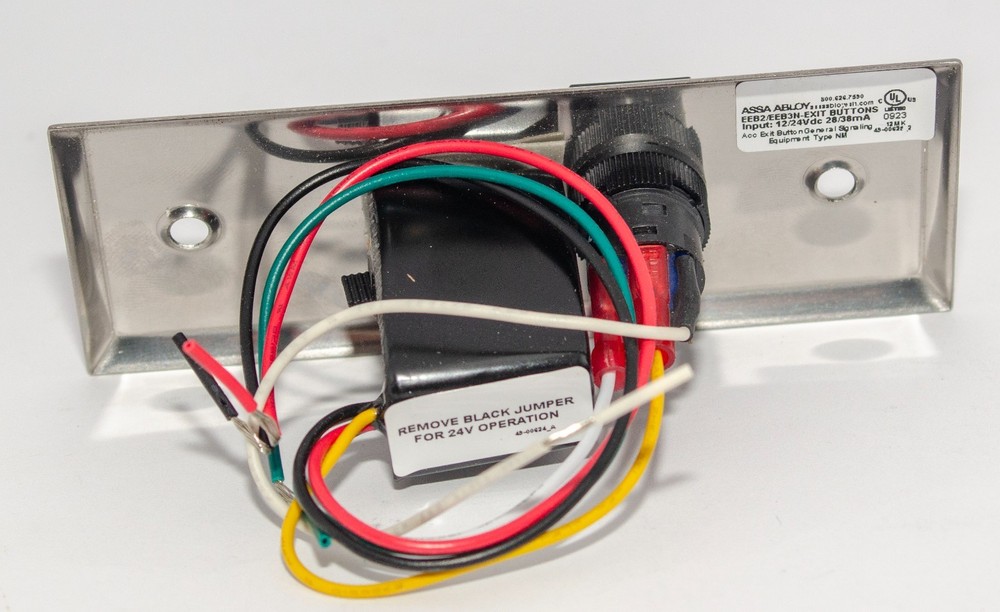 Securitron® Emergency Exit Button Narrow with 30sec Timer Grn/Red Lens (EEB3N)