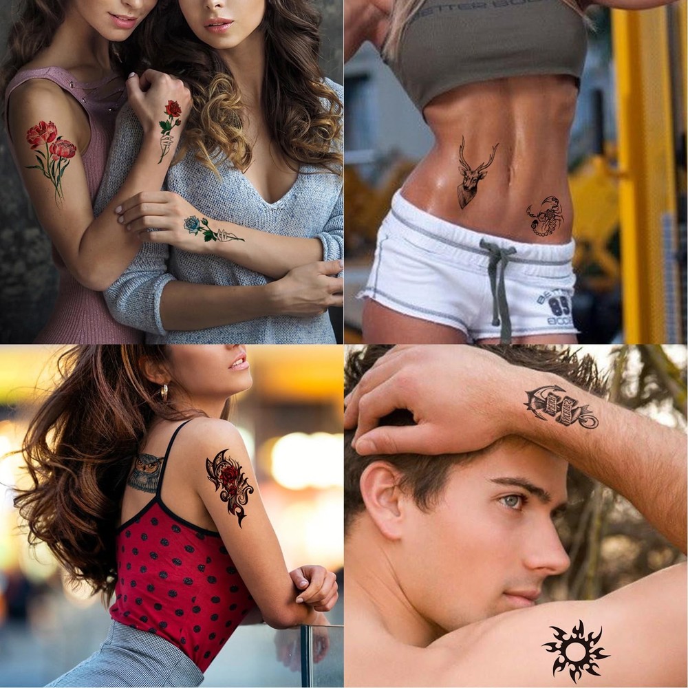 82 Sheets Temporary Tattoos Stickers, Fake Body Arm Chest Medium, Multicolor