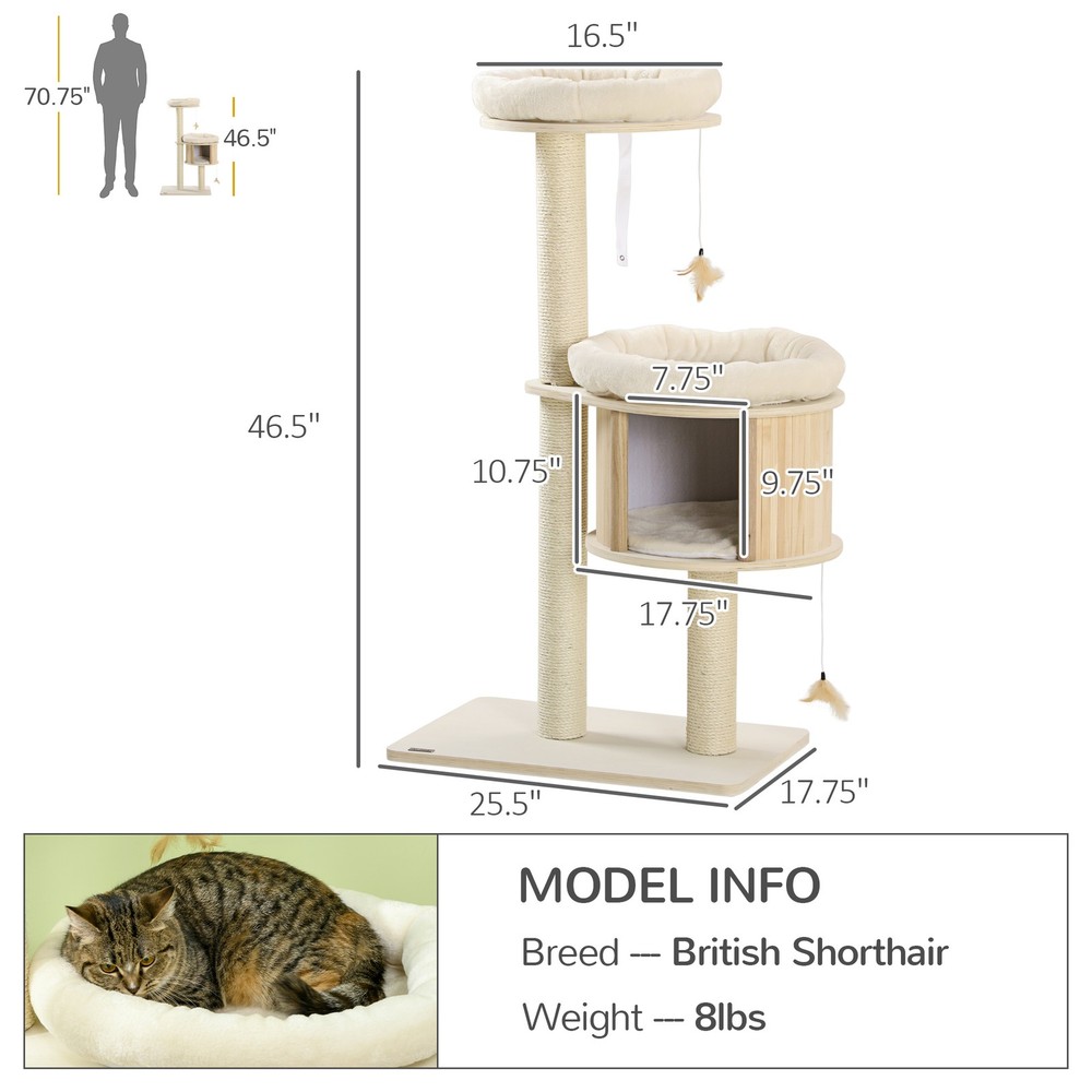 3-Level Cat Tree with Sisal Scratching Posts for Playing
