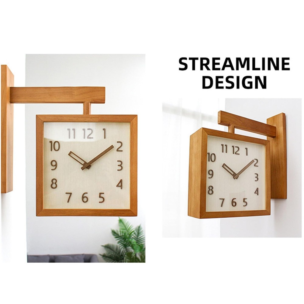 Wall Clock, Simple Silent Wall Clock, Square Double Sided Clock Wooden Decora...