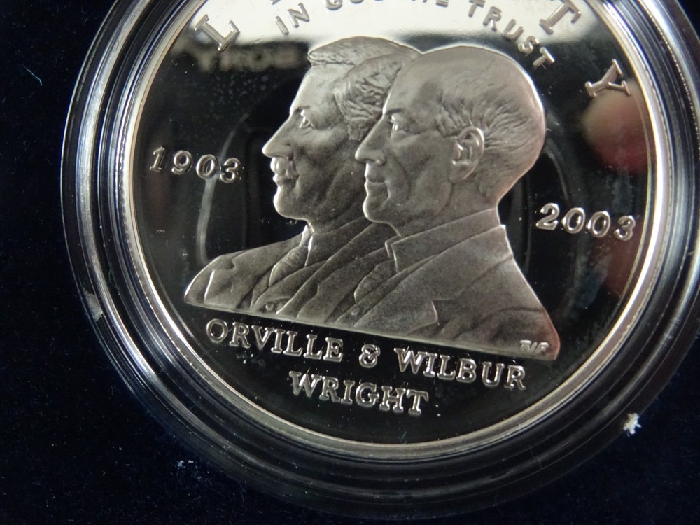 2003 First Flight Silver Dollar Proof Coin & Liberty Wright Monument Half Dollar
