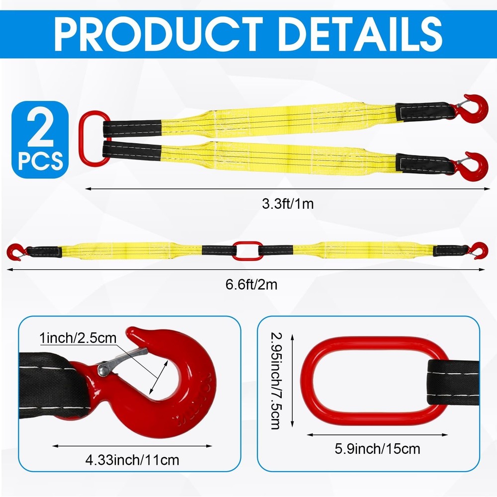 2 Pack Lifting Slings Straps with Hooks Web Slings Capacity Polyester Bridle ...