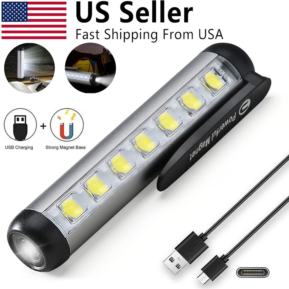 COB LED Flashlight Work Light Magnetic Rechargeable Super Bright Torch Penlight