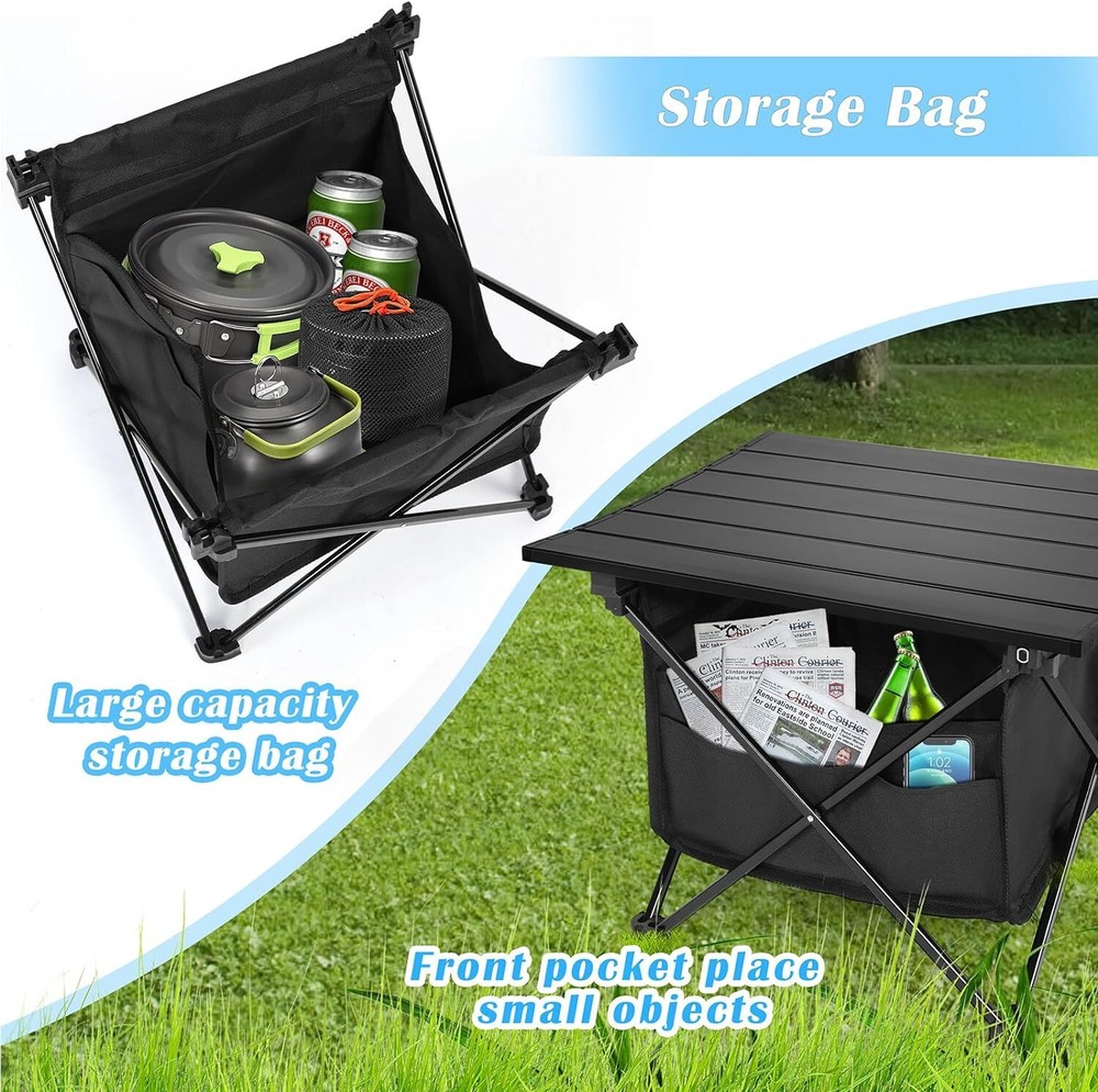 Foldable, Small Folding Table Portable with High-Capacity Small, Black