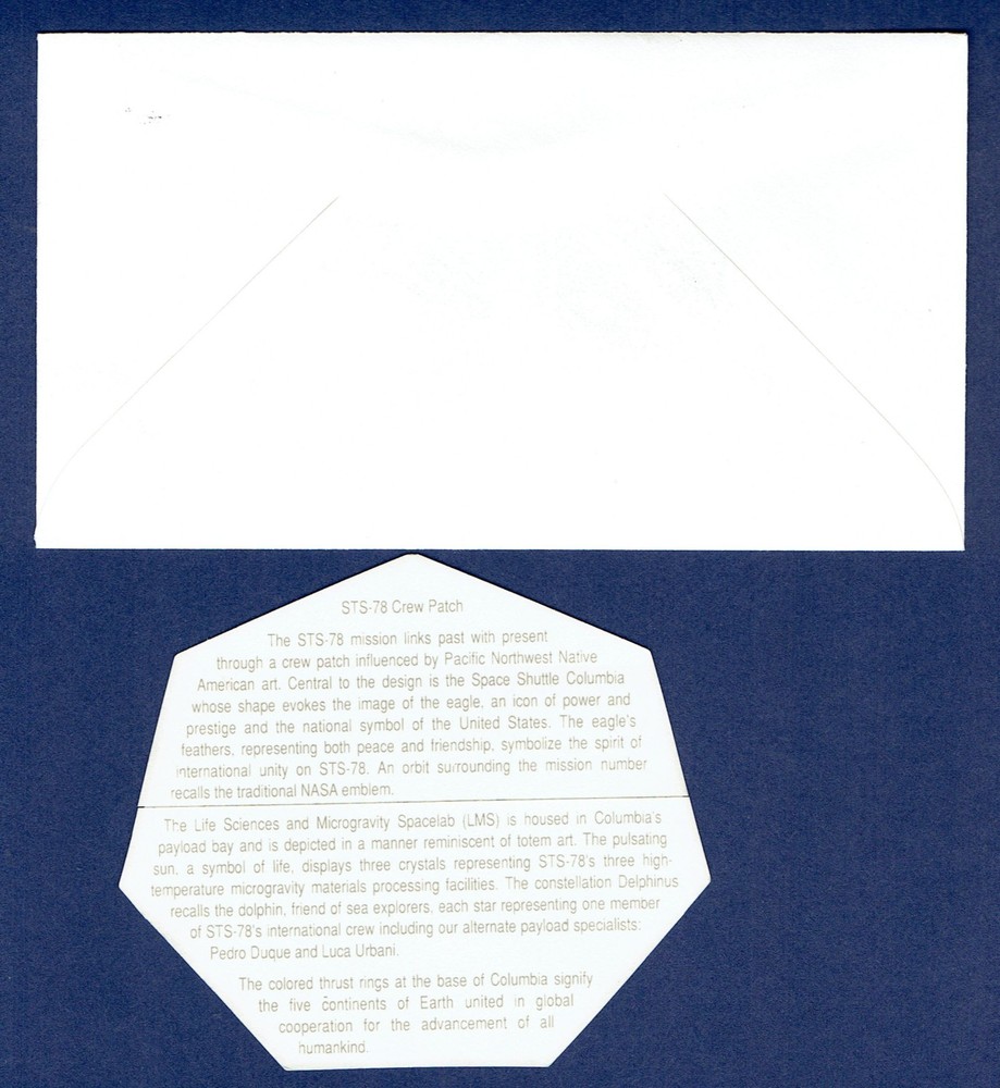 STS 78 Launch 1996 Stamped Cover with Matching Crew Patch Sticker