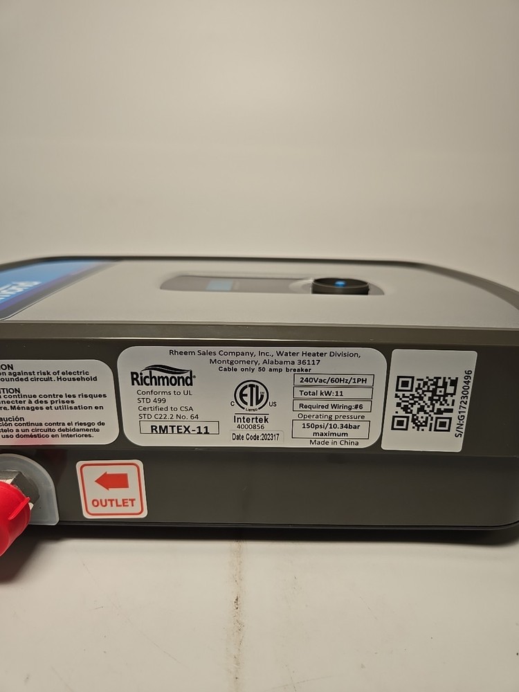 RICHMOND RMTEX-11 ESSENTIAL 240 V 11KW ELECTRIC TANKLESS HOT WATER HEATER