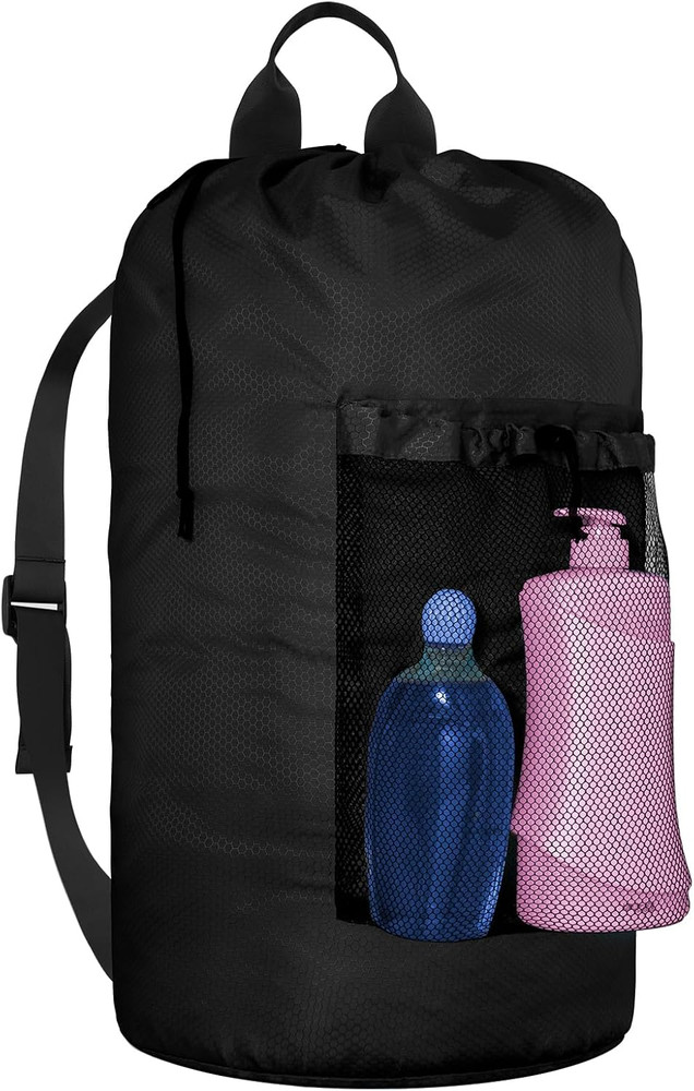 Large Laundry Bag Backpack Travel Laundry Hamper with Shoulder Straps Black