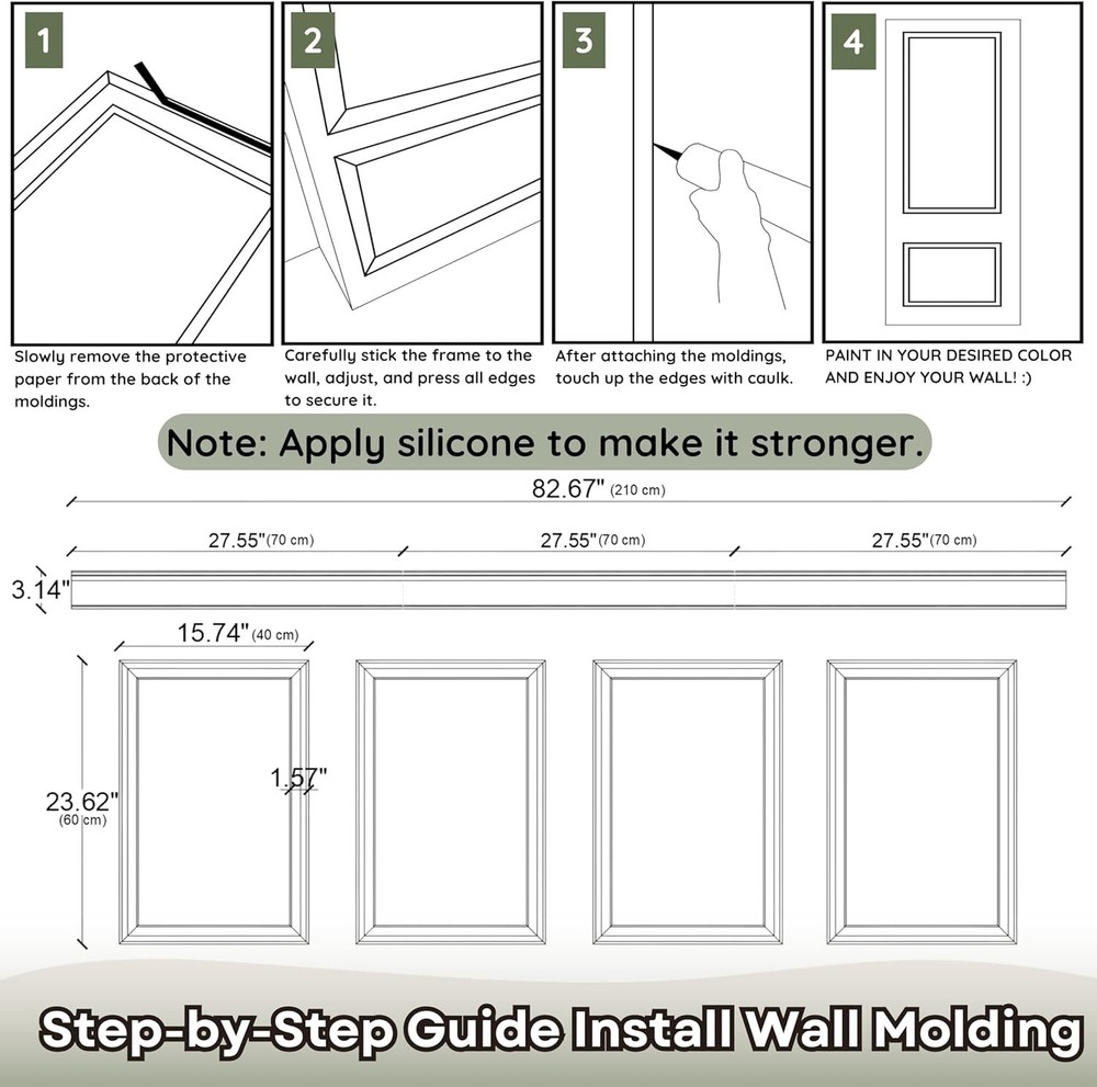 Wainscoting Panels - Peel & Stick 4 Bottom Frame (18 pcs) Luxury Wall Panel Kit