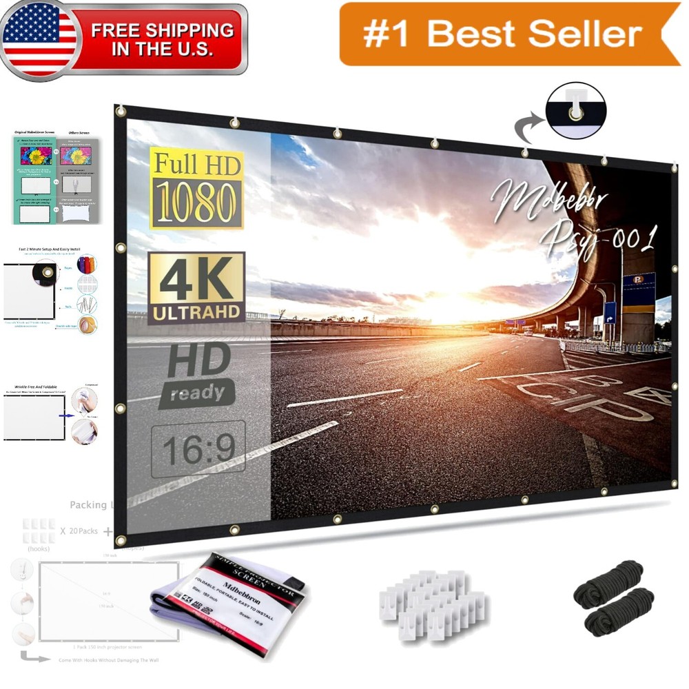 Lightweight 150-Inch Polyester Projector Screen - Easy Setup for Any Occasion