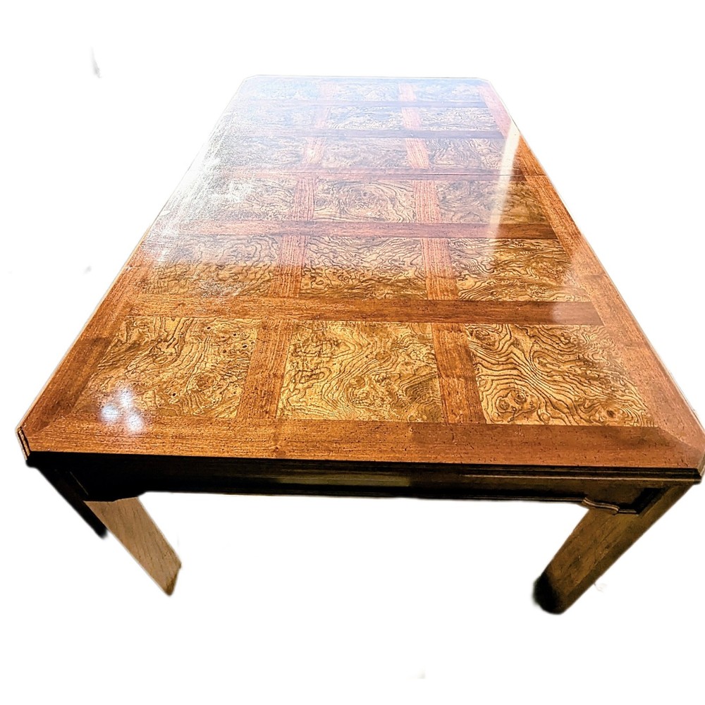 Drexel Heritage Mid-Century Oak & Burl Solid Wood Extendable Dining Table