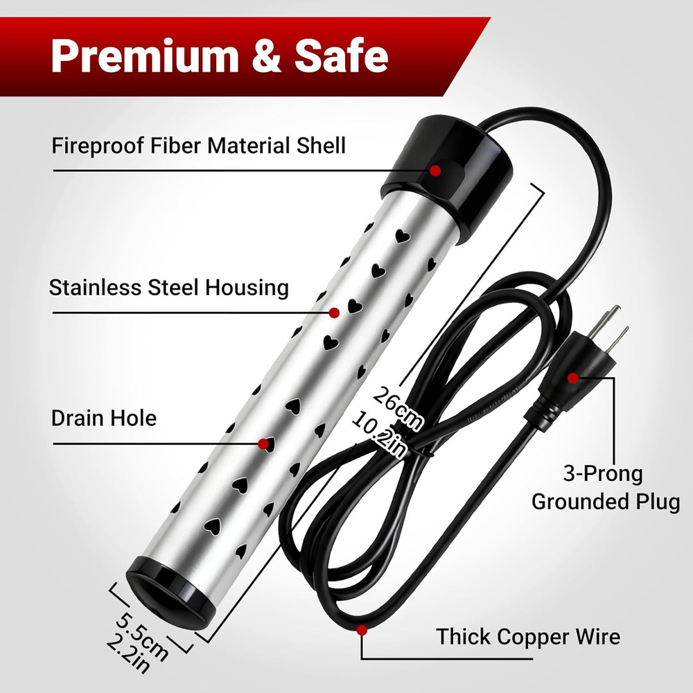 Immersion Water Heater,Anti-Scalding Bucket Heater with Stainless Steel Guard He