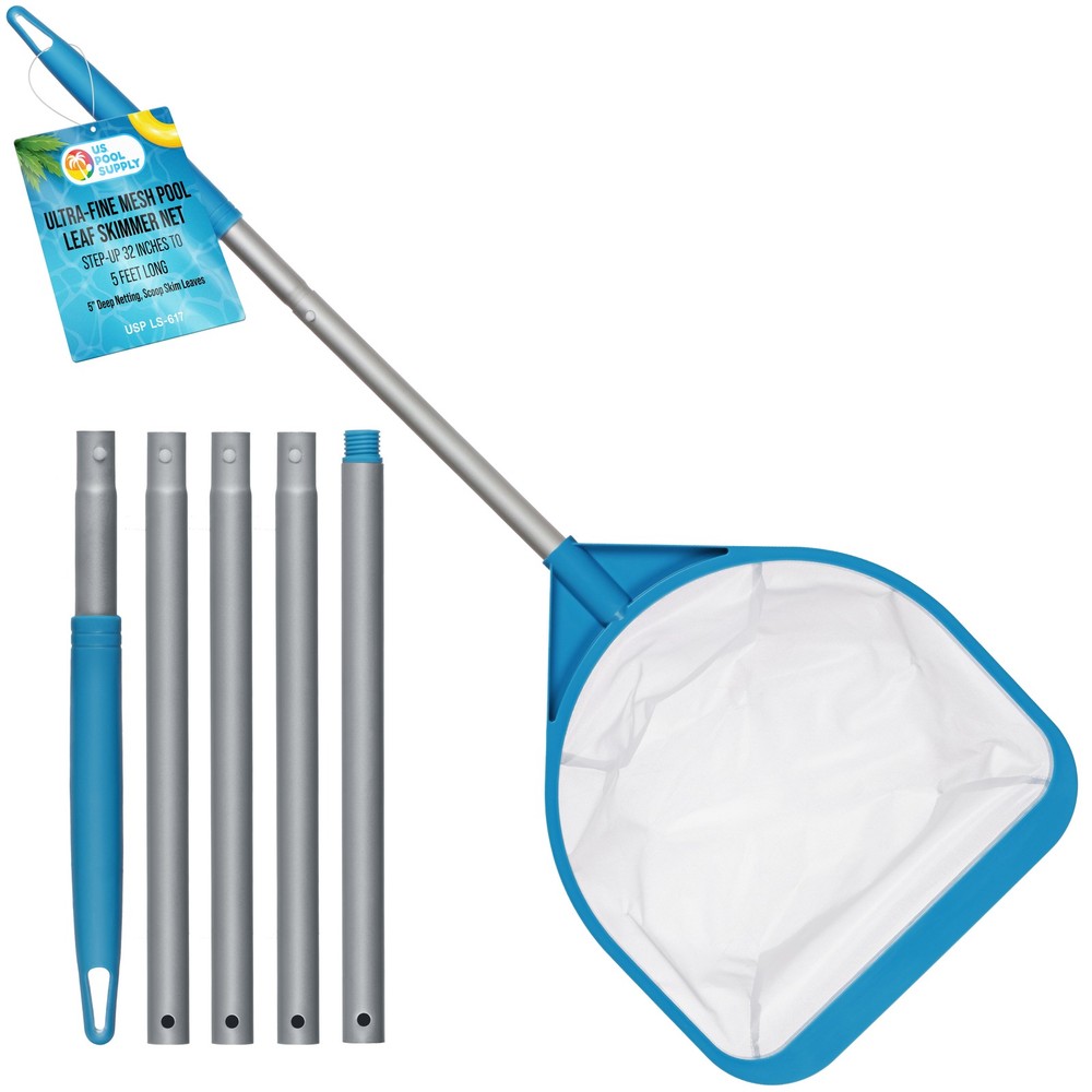 Handheld Ultra Fine Mesh Pool & Spa Leaf Skimmer Net - Step-Up 32"-5ft, 5" Net