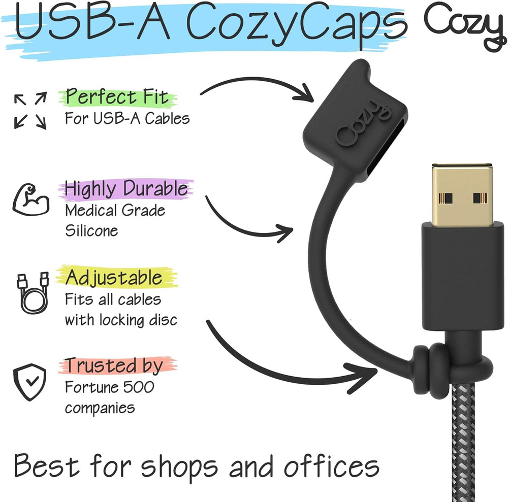 [10-Pack] USB Caps/Covers/Tether for USB a Cables with Dust Protection, Protect