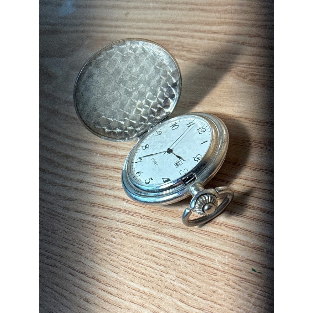 DAD Silver Tone Date Quartz Pocket Watch