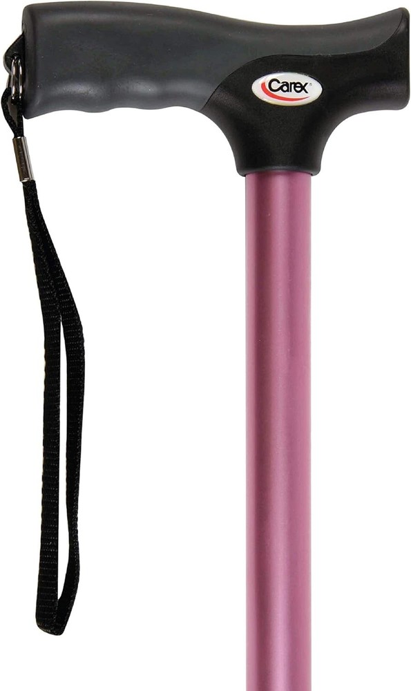 Pink Soft Grip Walking Cane - Adjustable Height, Wrist Strap