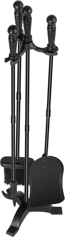 Durable Cast Iron Fire Tools with Stand - Complete Fireplace Tool Set for Homes