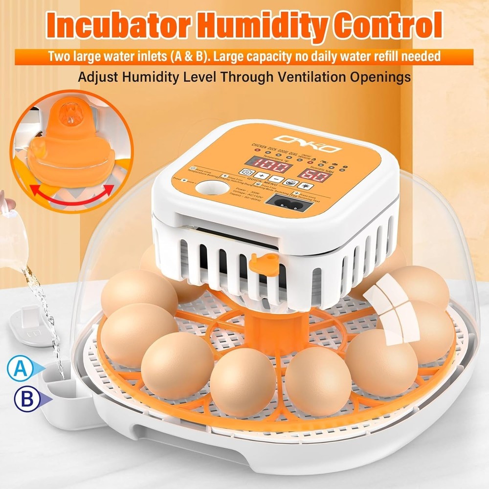 12 Egg Incubator with Auto Temp & Humidity Control