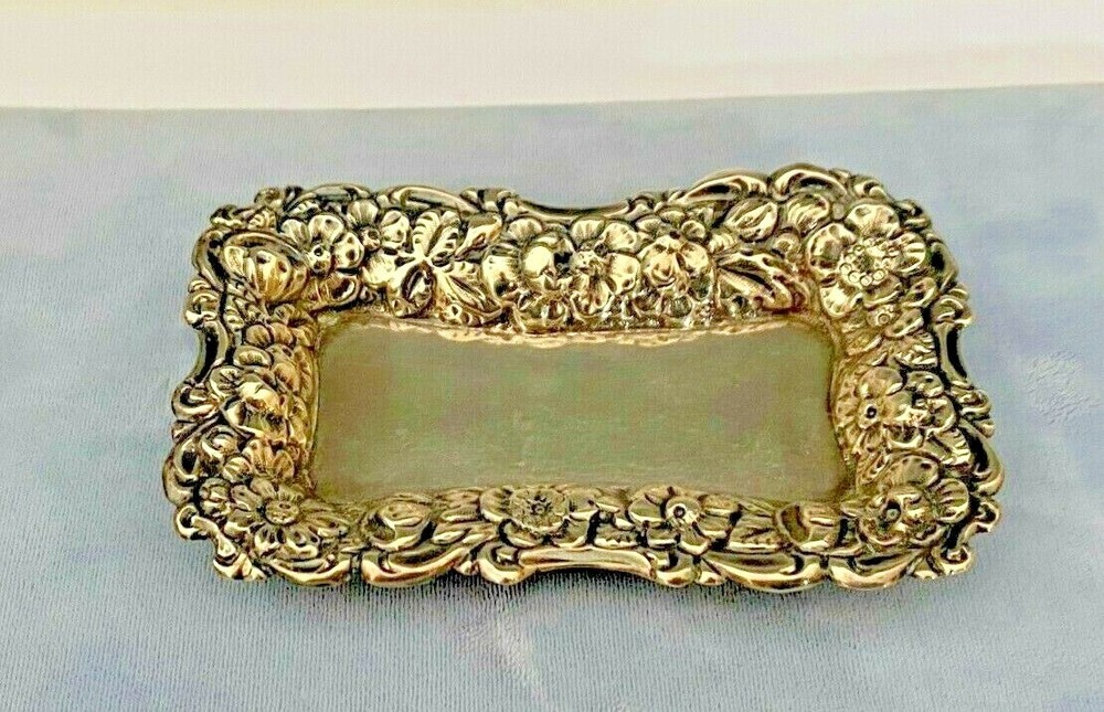 SIMMONS Shaped Sterling Silver Repousse 4" Tray