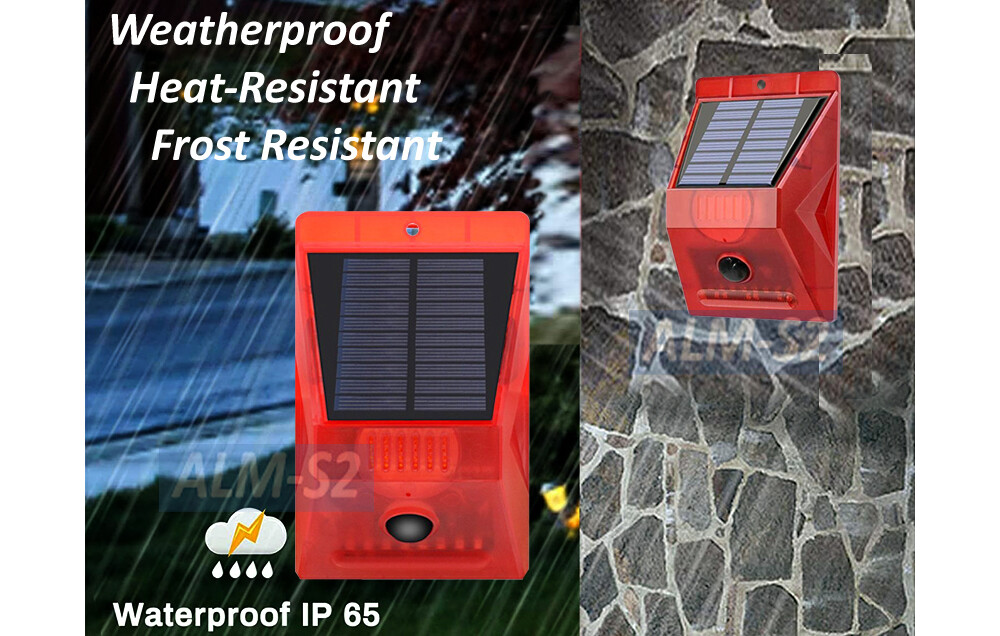 Solar Motion Sensor Alarm 110dB Siren Red Strobe Light for Home Security