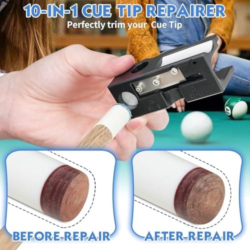 Billiards Pool Cue Tip Shaper, Pool Cue Tips Replacement Kit, Black 10 in 1